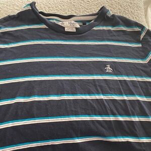 Original Penguin Men's Striped Tee in Navy and Aqua